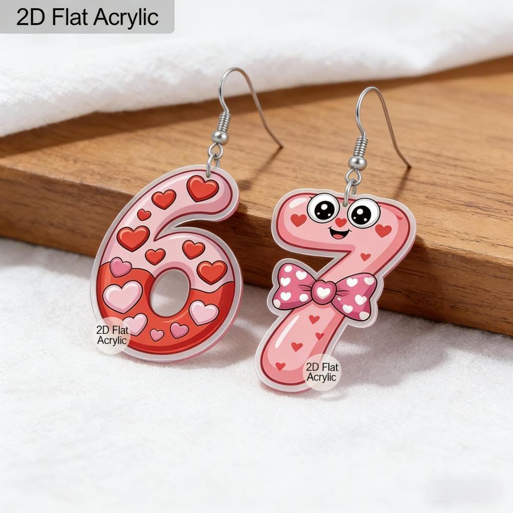 67 Earrings For Women, Asymmetric Cute Cartoon Creative Acrylic Six Seven Meme Number Dangle Earring Funny Personalized Statement Festive Jewelry Gifts - Image 7