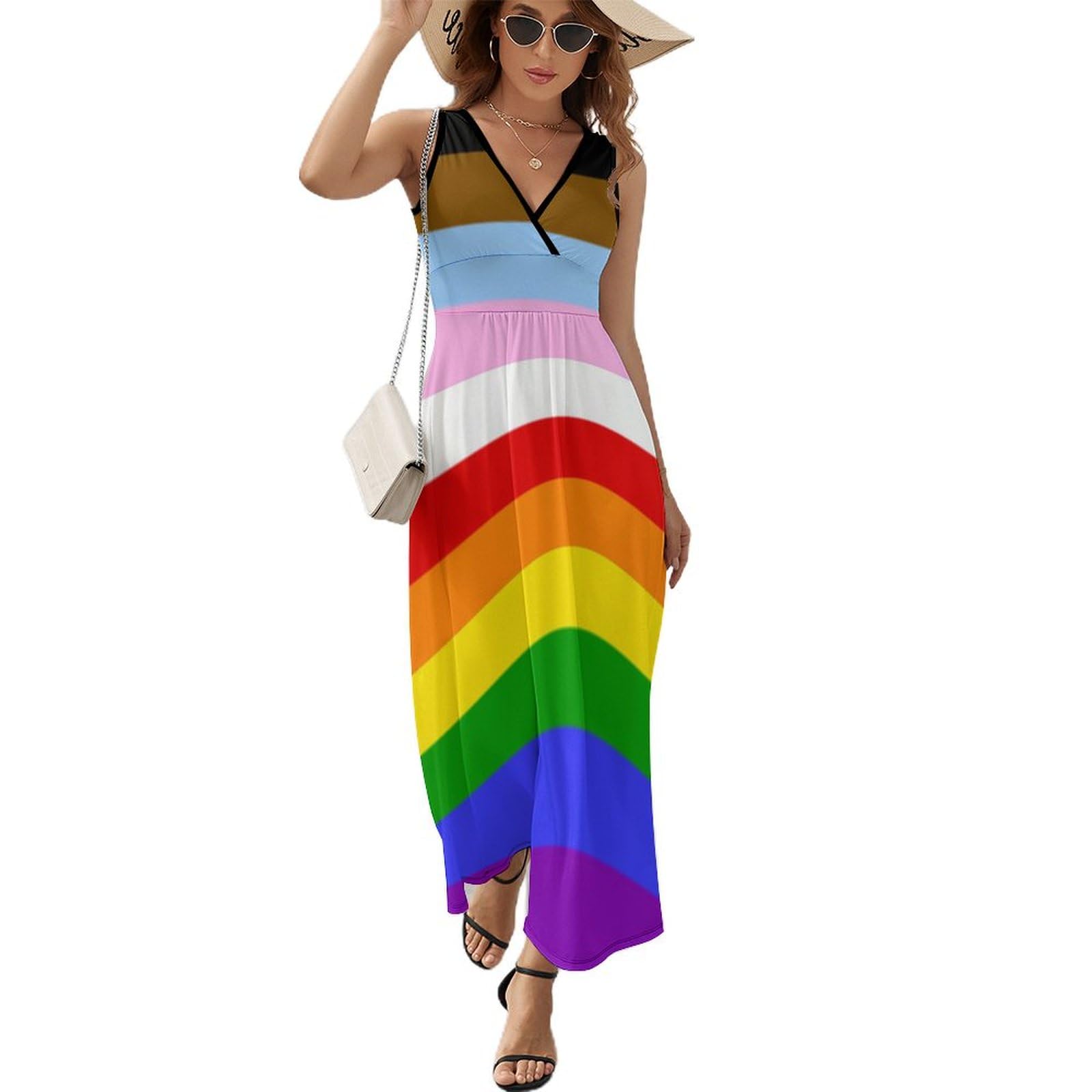 LGBT Rainbow Transgender Pride Flag Women's Long Dress Sleeveless Maxi Dress Sundress Beach Party Dresses Evening Gowns 2XL