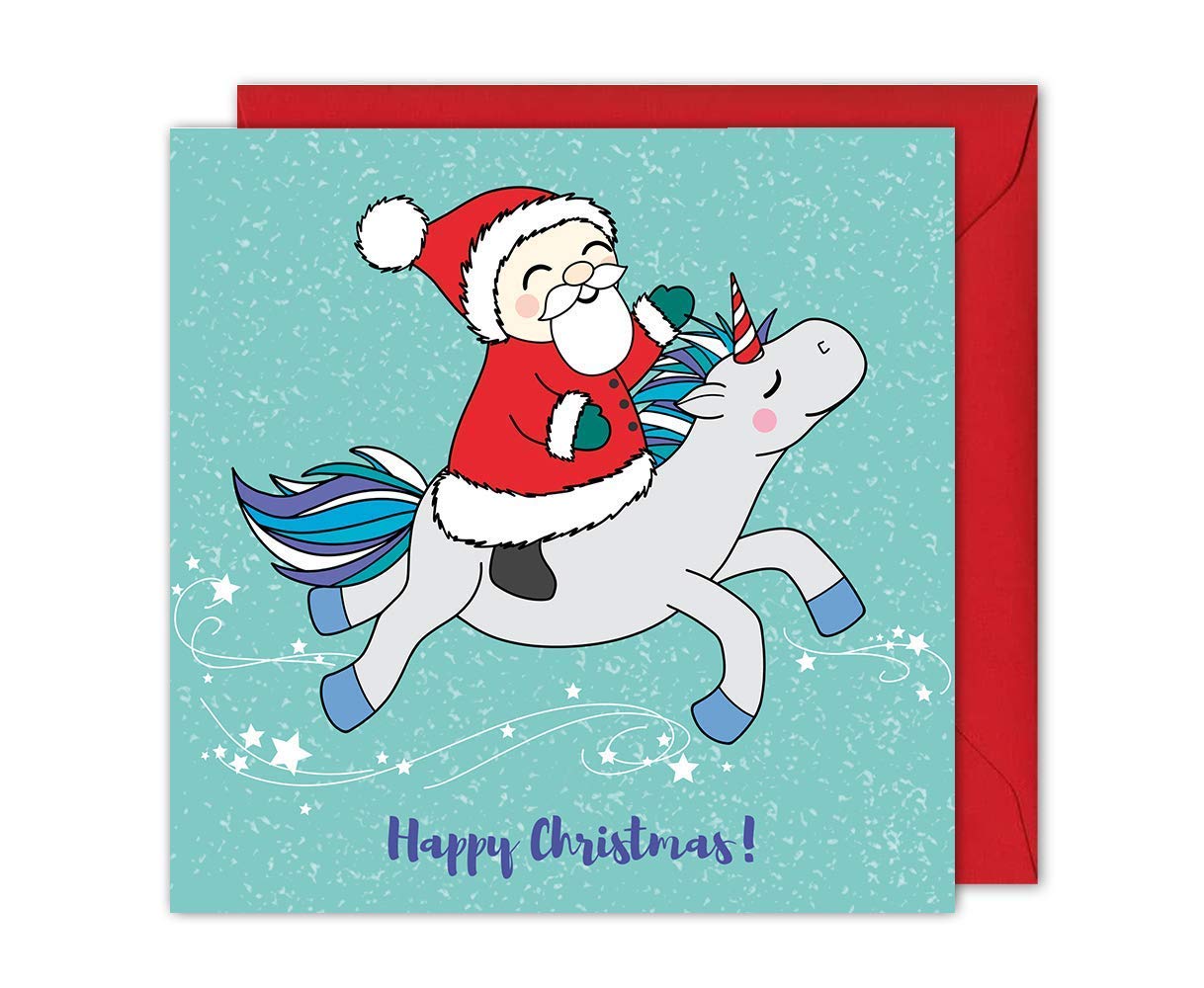 Santa and Unicorn Christmas Card, Cute Unicorn Gifts Amazon.co.uk