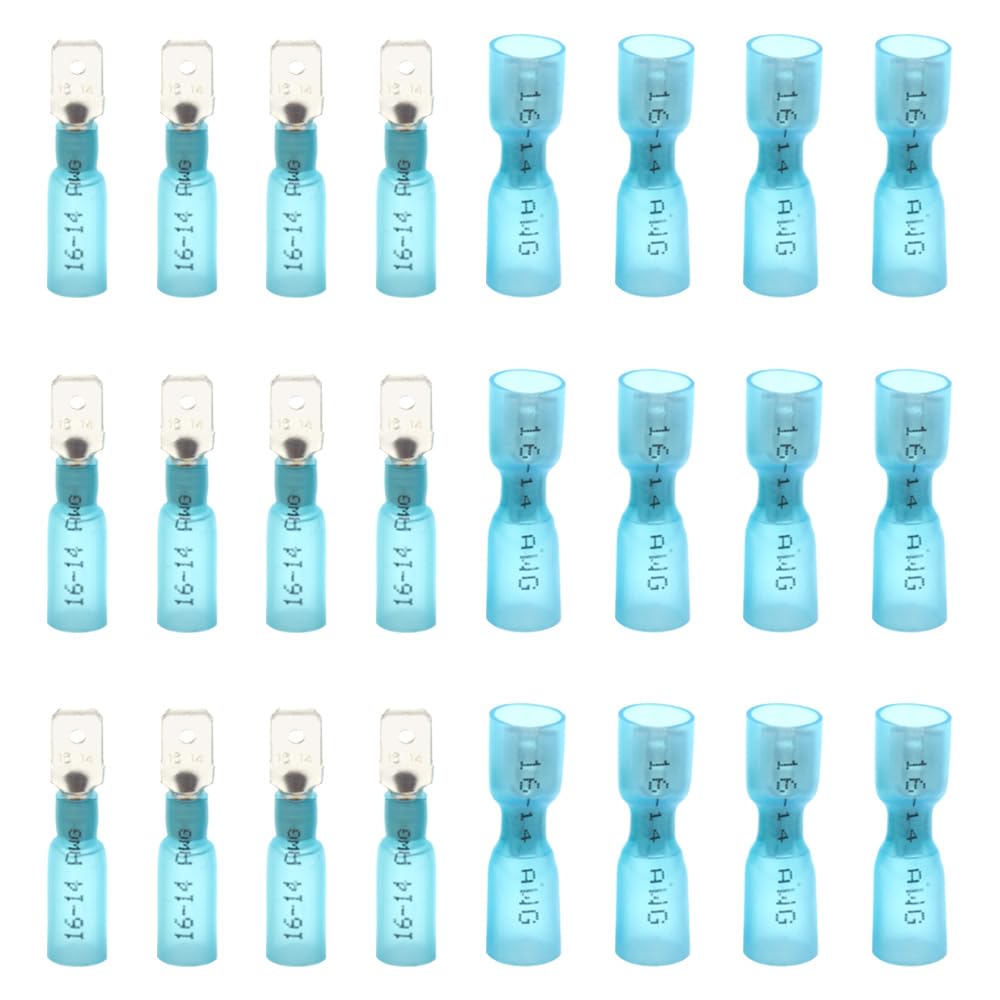 100 Pezzi Connettori Elettrici Kit Terminali a Crimpare Termorestringenti Di Connettori Femmina e Maschio - per cavi da 1,5 – 2,5 mm²(Blu/YRSL)