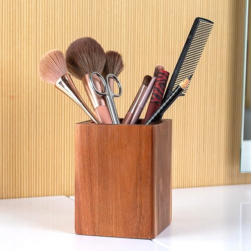 Miniatura 5 de Soporte de madera para utensilios de cocina, 4.8 x 3.6 x 3.6 pulgadas, contenedor de utensilios de cocina de madera de acacia natural para encimera,