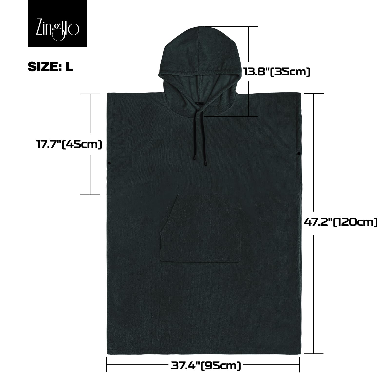 Surf Poncho Wickelmantel, extra groß, dick, Handtuch-Poncho für Damen und Herren, mit Kapuzentasche für Strand, Schwimmen, 119,4 x 94 cm, Schwarz