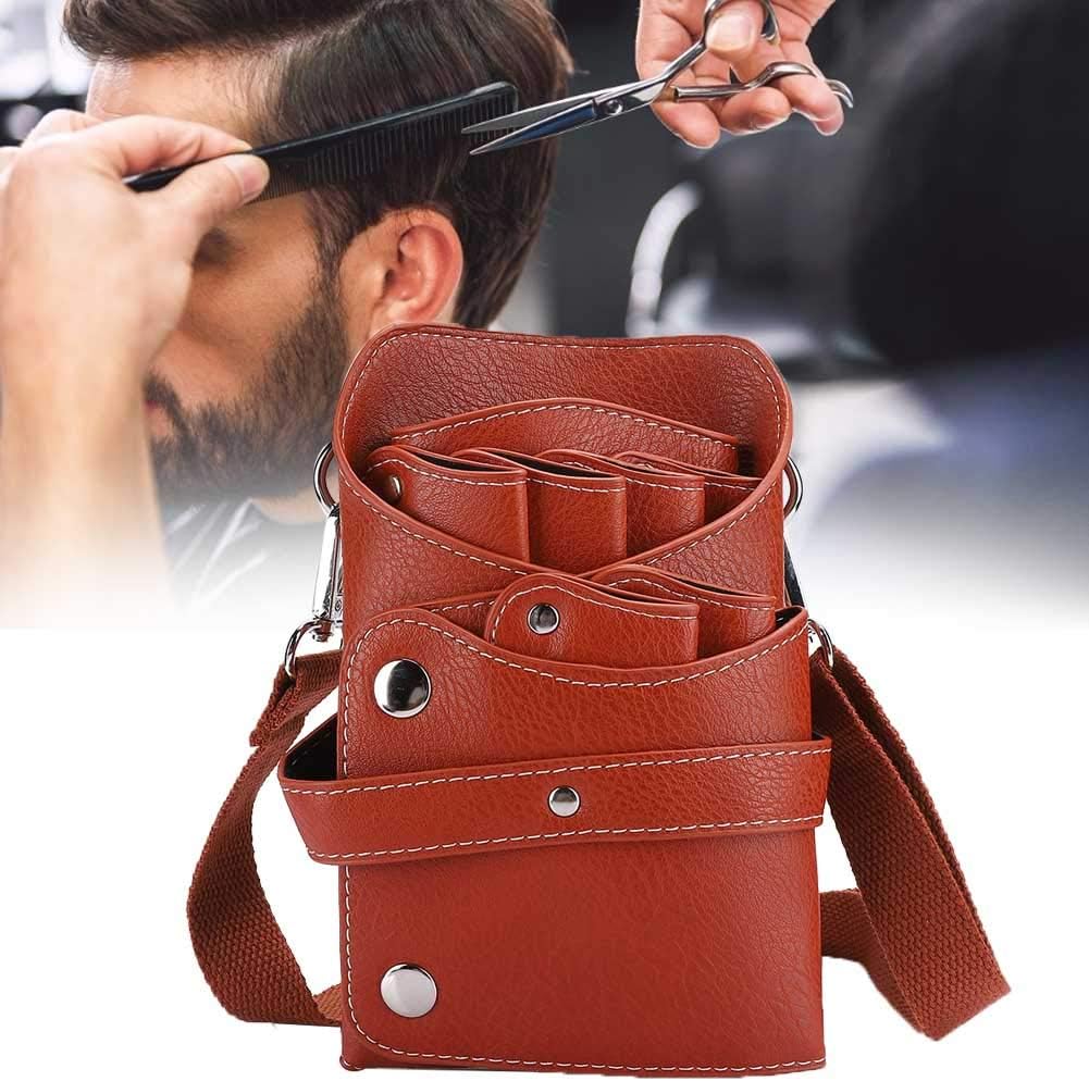 Ymiko Scissor Pouch Belt, Salon Barber Hair Scissors Holster Scissors Pouch PU Leather Hair Stylist Shear Hairdressing Tool Case Bag Holder Pouch with Waist Shoulder Belt (Brown)