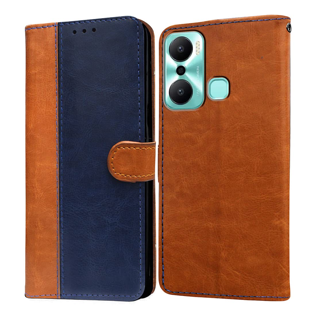 Casotec Flip Cover Back Case for Infinix Hot 20 Play 4G | Premium Leather Finish | Inbuilt Pockets & Stand | Flip Cover Back Case for Infinix Hot 20 Play 4G (CamelBlue)