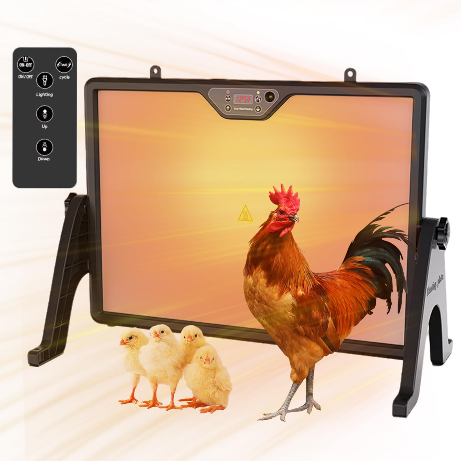 Wärmelampe Hühnerstall,180W Wärmeplatte Küken,mit Thermostat & Fernbedienung,30-75℃ Doppelseitige Wärmeplatte,Hühnerbrüter Heizung,Hühnerstall Heizung mit Timer,Ständer,Beleuchtung