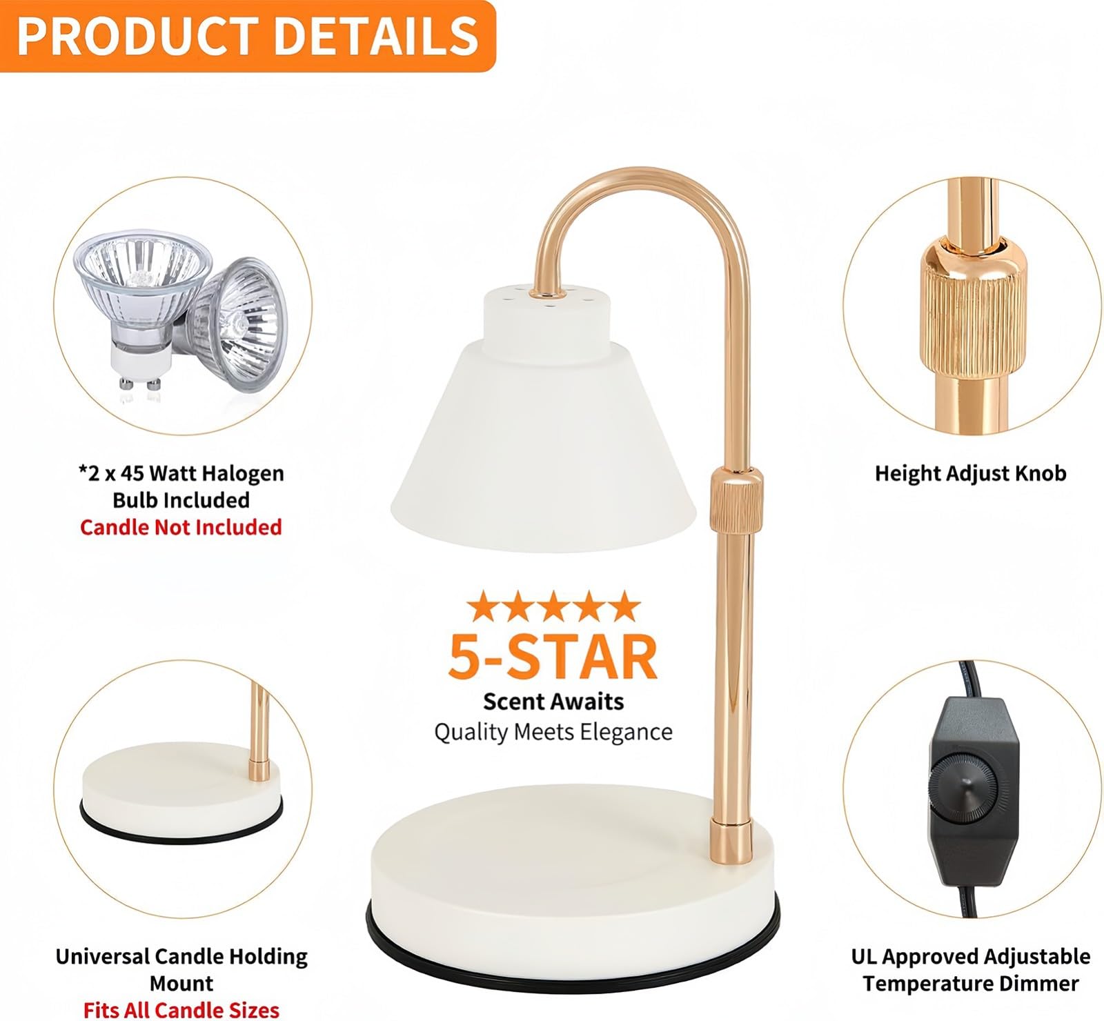 Lampada Scaldacandele, Scaldacandele Elettrico Moderno Bianco, Scaldacera Dimmerabile Per Candele Profumate Barattolo,Scaldacera Come Regalo Per Mamme Nonne Donne Ragazze
