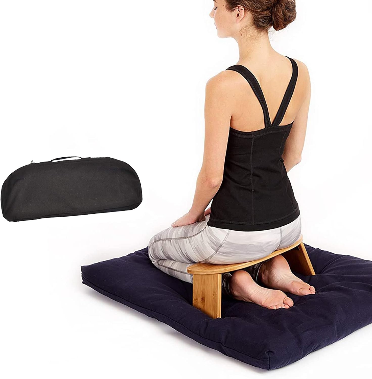 Bamboo Meditation Bench, Handmade Eco Friendly Wooden Kneeling Ergonomic Yoga Stool, Yoga, Prayer, 20x7.5x7.3 inch