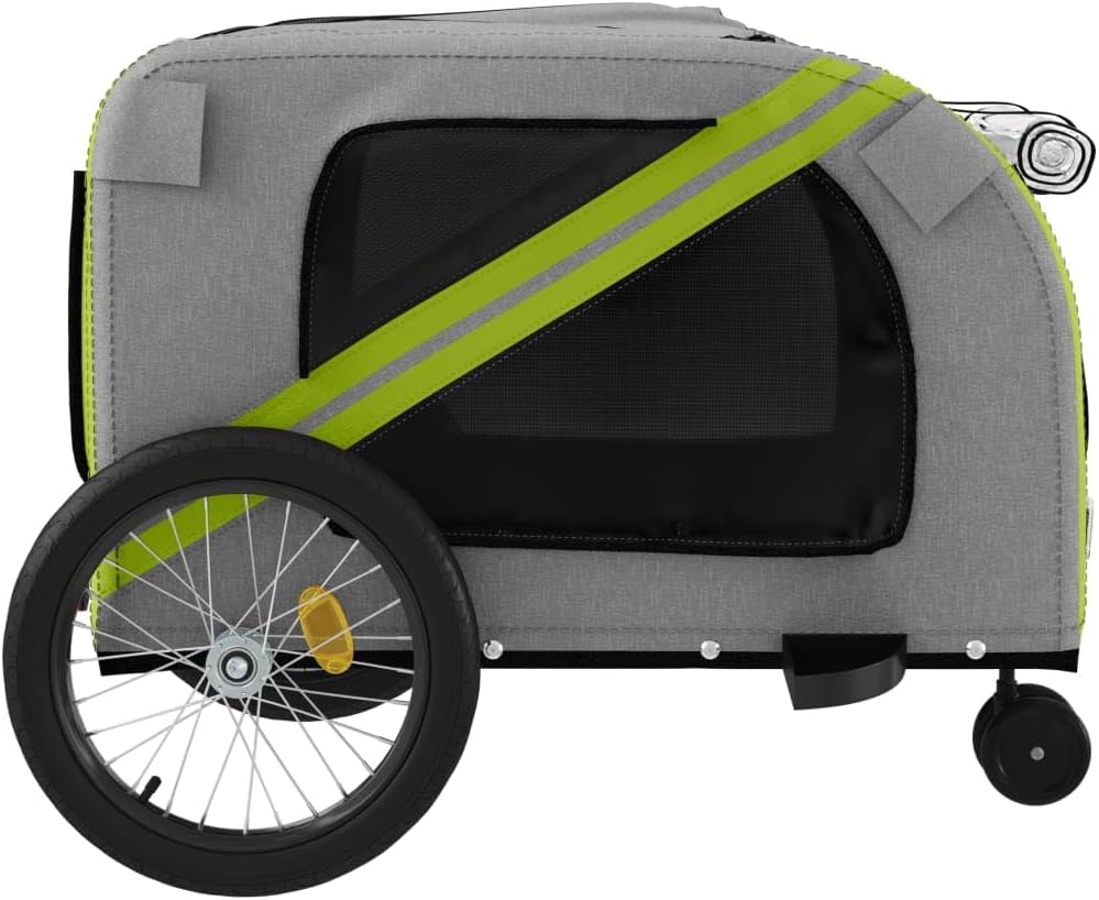 Pet Bike Trailer Green and Grey Oxford Fabric and Iron, Dog Bike Trailer, Pet Cart Carrier with Safety Flag for Bicycle, Pet Bicycle Wagon for Small & Medium Sized Pets Travel Type4