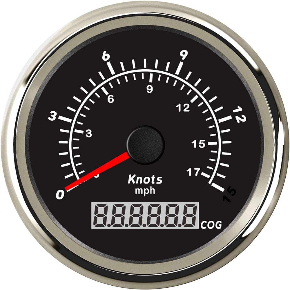 ELING 85mm GPS Speedometer 0-15Knots 0-17MPH Speed Gauge COG with Red Backlight for Boats Ships (0-15knots BS)
