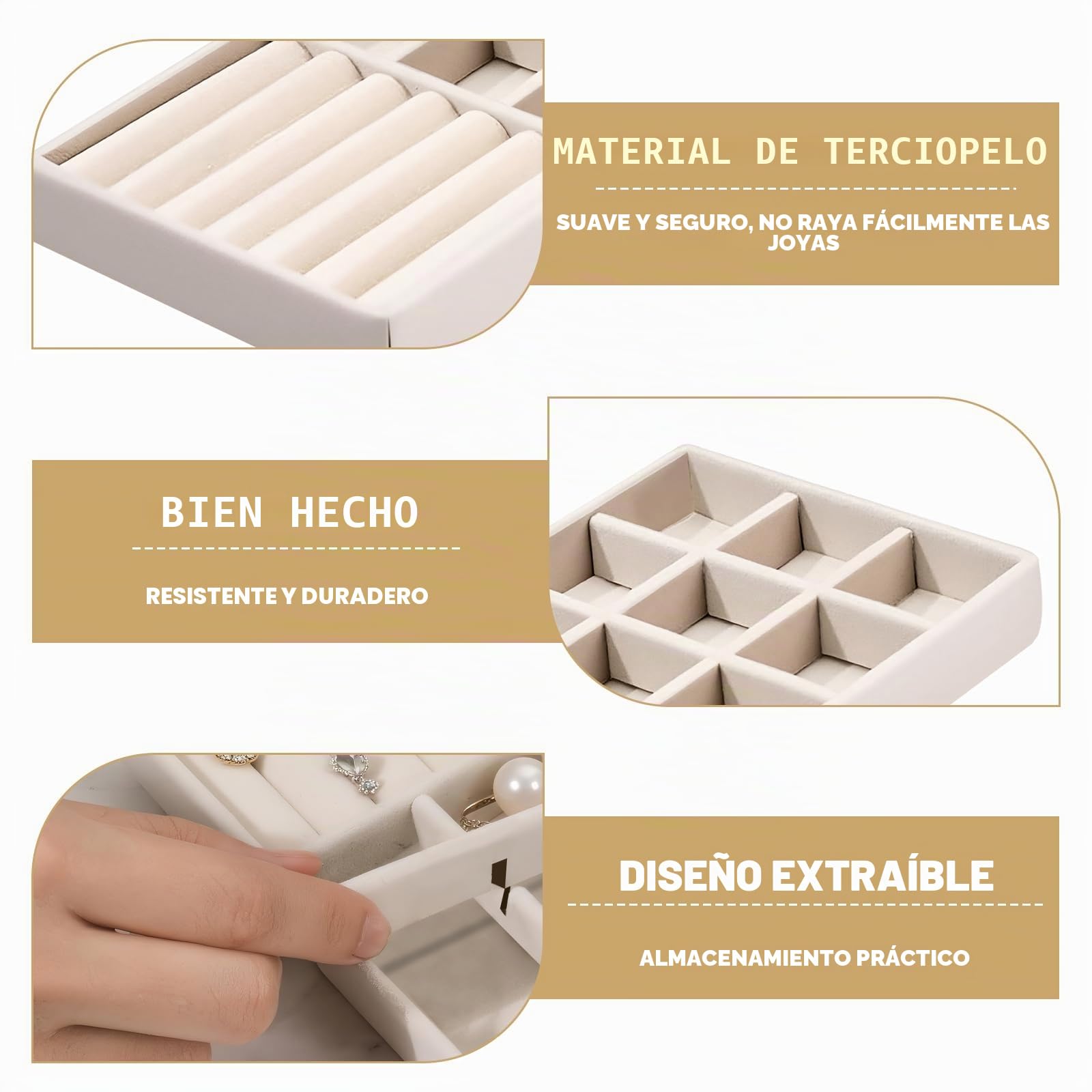 Lote de 8 bandejas organizadoras para joyas de terciopelo apilables – Almacenamiento de joyas con cajón organizador con bandeja para almacenamiento de joyas para anillo, collar/pulsera