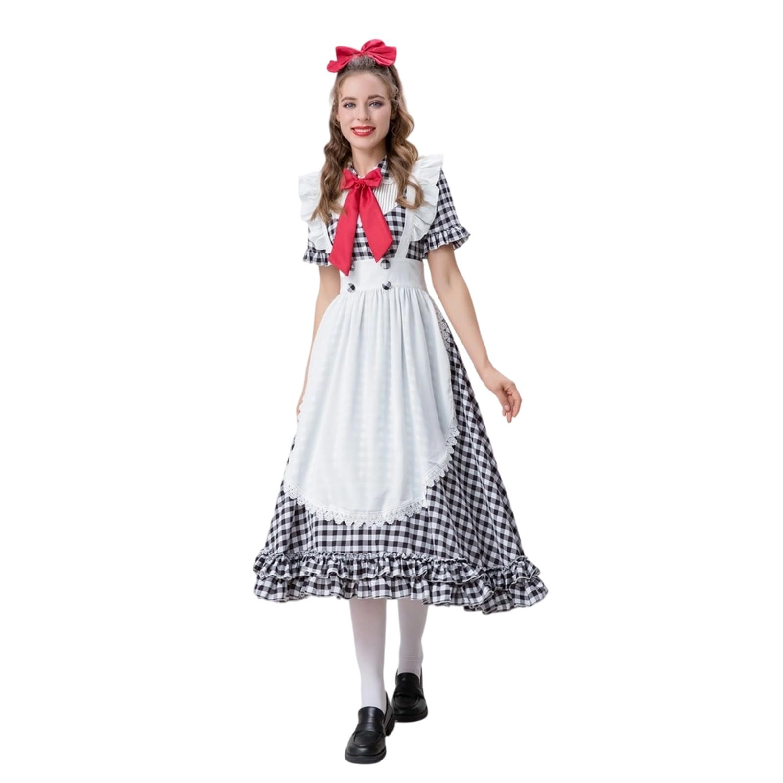 Generisch 2026 Cosplay-Kleid mit Spitzenweste Schürze für Damen Elegantes Outfit ideal für Halloween-Partys Volksfeste traditionelle Tracht mit femininem Charme