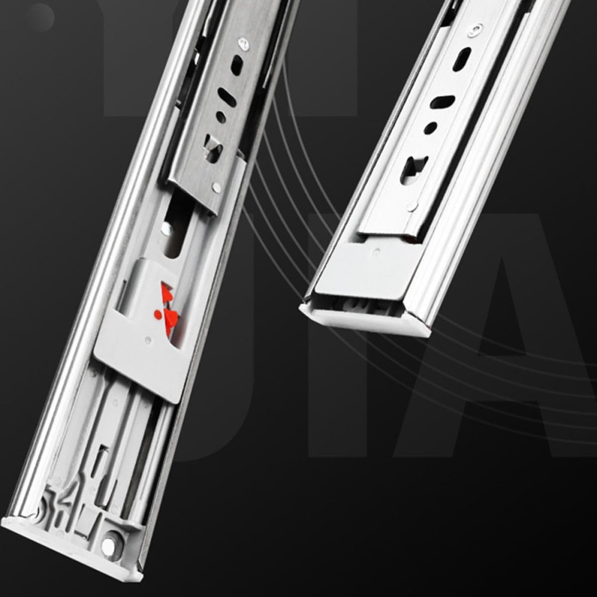 1 Pair 16-inch Three-Section Stainless Steel Drawer Slides, Mute Buffer Damping Slide Rail for Furniture and Cabinet, Thickened Rebound Rail for Silent Smooth Extension