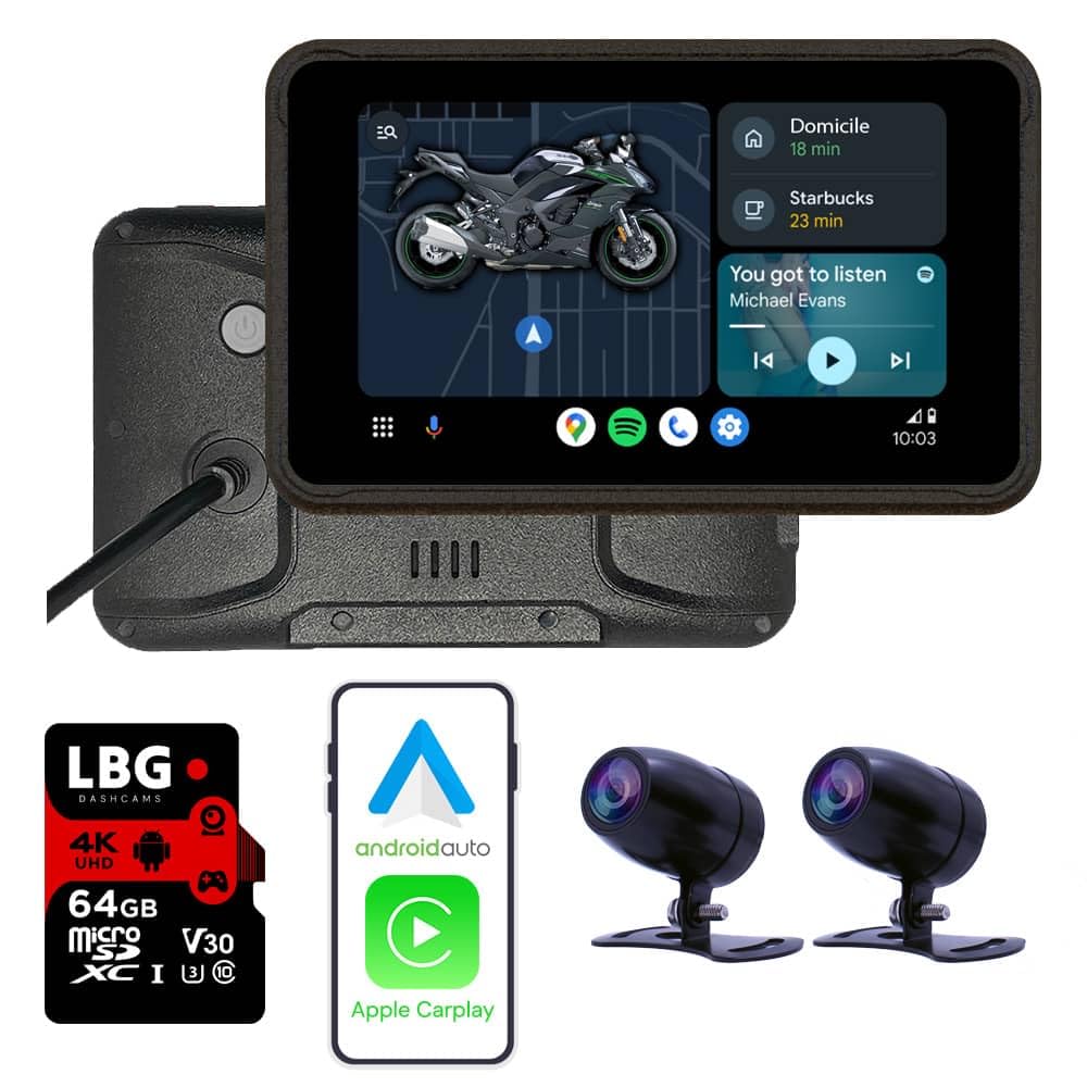 LBG RideMate M5 - Dashcam Moto 2.5K+2.5K (1440p), Tableau de Bord Carplay Android Auto, Caméra embarquée Avant et arrière avec capteur Starvis, Enregistrement en Boucle, Marque française, Grand Angle