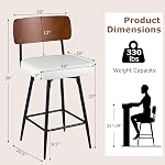 COSTWAY tabourets de bar rembourrés de 27 po, ensemble de 4, chaises de hauteur de comptoir pivotantes à 360° avec dossier en bois et pieds en métal, sièges rembourrés haut avec repose-pieds pour îlot de cuisine (4, Blanc)