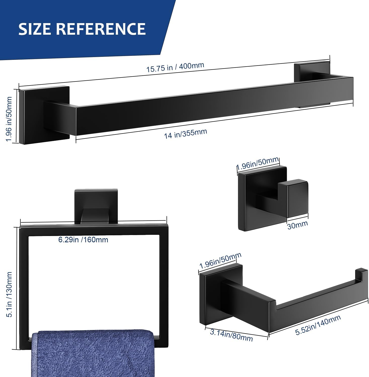 Matte Black Stainless Steel 5-Piece Bathroom Hardware Set