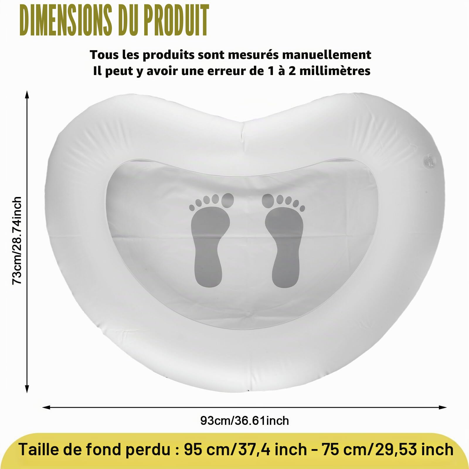 Piscine gonflable - 93 x 73 cm - Gris - Piscine - Bain de pieds gonflable - Pour piscine, spa, jacuzzi ou piscine hors-sol