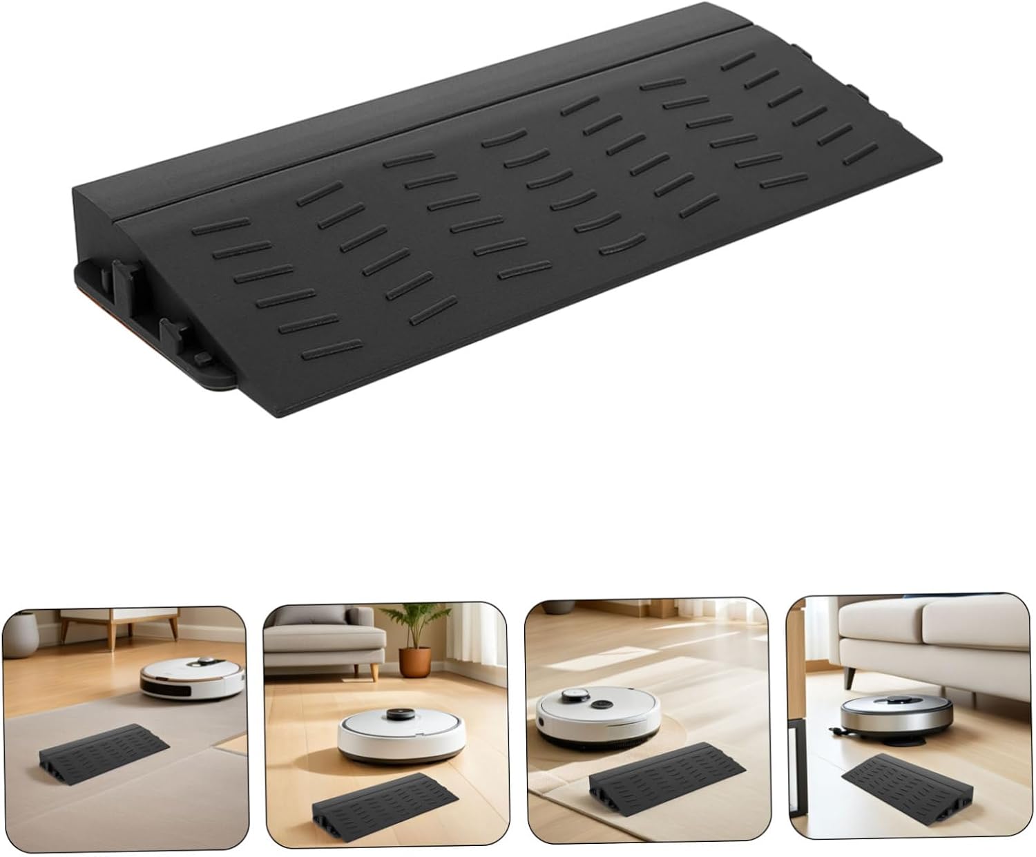 TIDTALEO 4pcs Black Abs Threshold Ramp for Robot Vacuum Cleaner and Wheelchair, Anti-Slip Portable Doorway Transition Strip for Outdoor Thresholds and Garages
