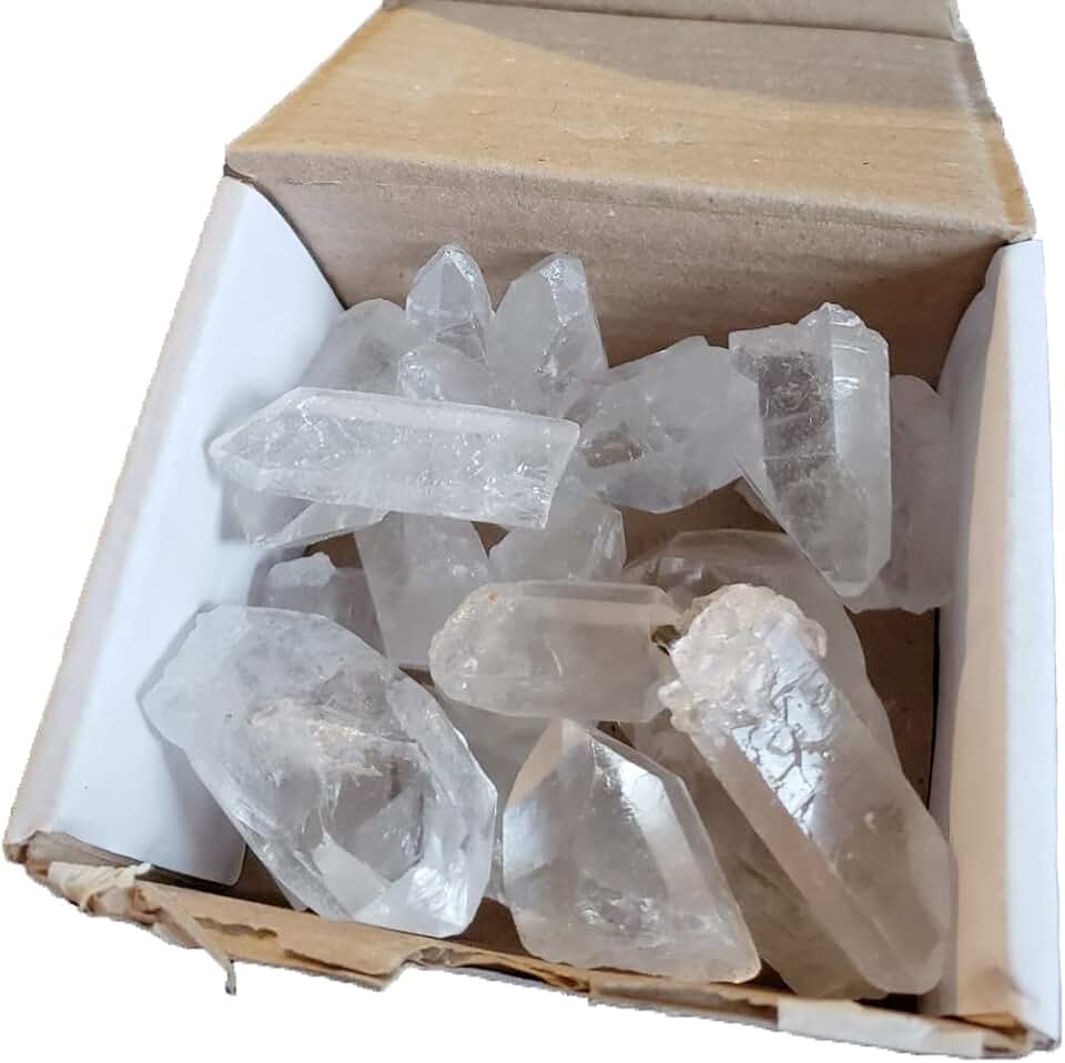 AMOYSTONE 1Lb Bulk Clear Quartz Crystal Points in Box Raw White Quartz Crystals Rough Stones Natural Clear Quartz Cluster for Home Decor