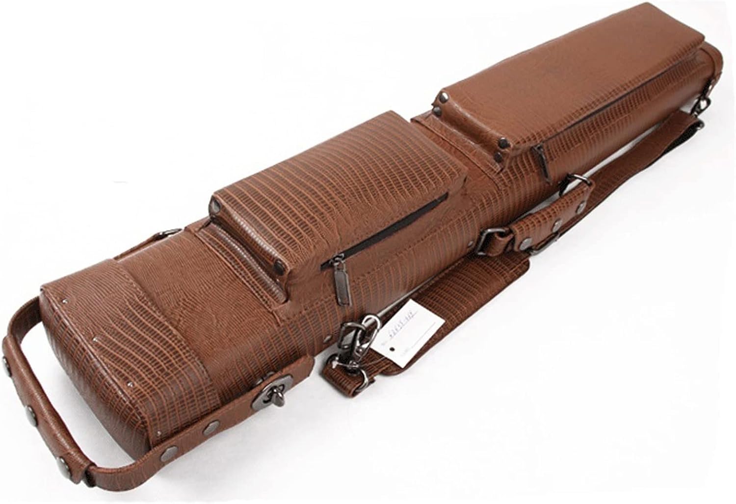 High Capacity 3x5 Hard Pool Cue Case - Leatherette Billiard Stick Holder for 3 Butts & 5 Shafts, 34 Inch, Protection, Stylish Brown Design