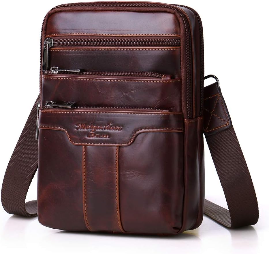 Hebetag Small Leather Sling Shoulder Bag Messenger Pack for Men Women Outdoor Travel Business - Image 5