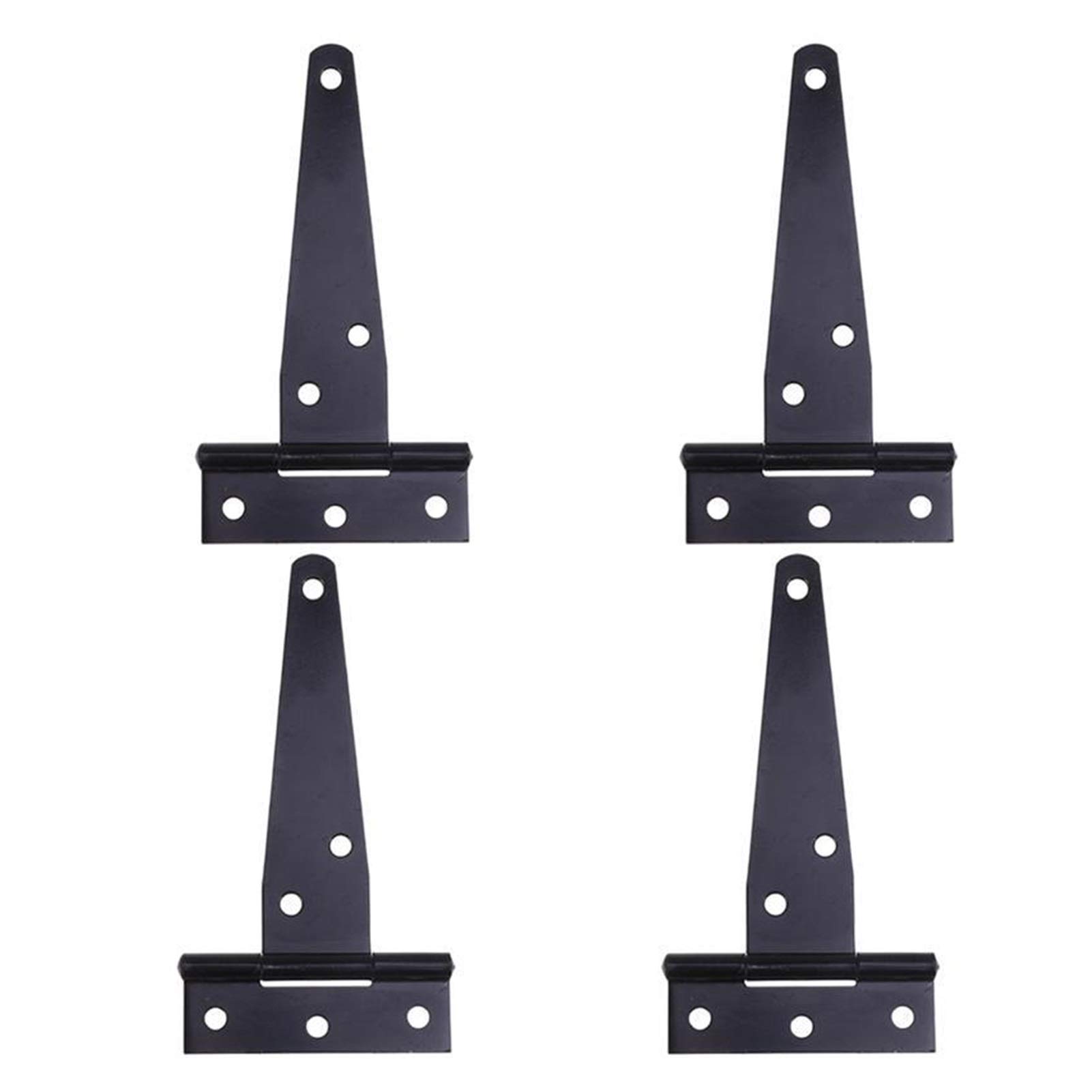 4pcs T-Hinge Rustproof Iron Galvanized Triangle Hinge Household Wooden Fence Shed Garden Door Hinge(Black 5inch)