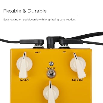 Flat Patch Cable for Guitar Pedals, 6 Inch (3-Pack) Low Noise Space-Saving Pedalboard Patch Cables with Angled Connectors, Oxygen-Free Copper, Dual Shielded Guitar Effects Cable