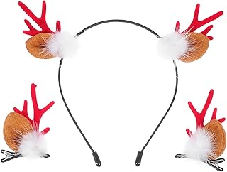 Christmas Headband Antler Hair Hoops: 2pcs Cute Cartoon Reindeer Elk Ear Horn Bopper Headbands Winter Holiday Headwear Photo Props Hair Accessories for Xmas Party Photos Booth.