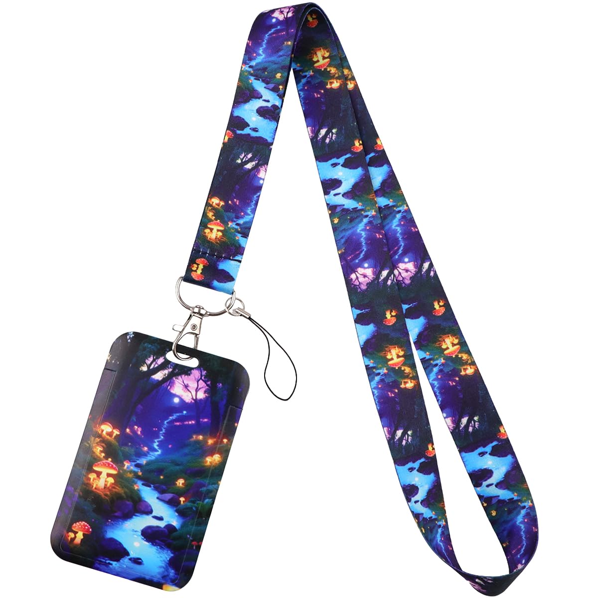Juanooo Cool Firefly Forest ID Lanyard with Card Holder Cute Mushroom Neck Lanyard ID Holder for Keys ID Badges Name Tag for Men Women Kids Nurses Teachers School & Staff Work ID Badge Holder
