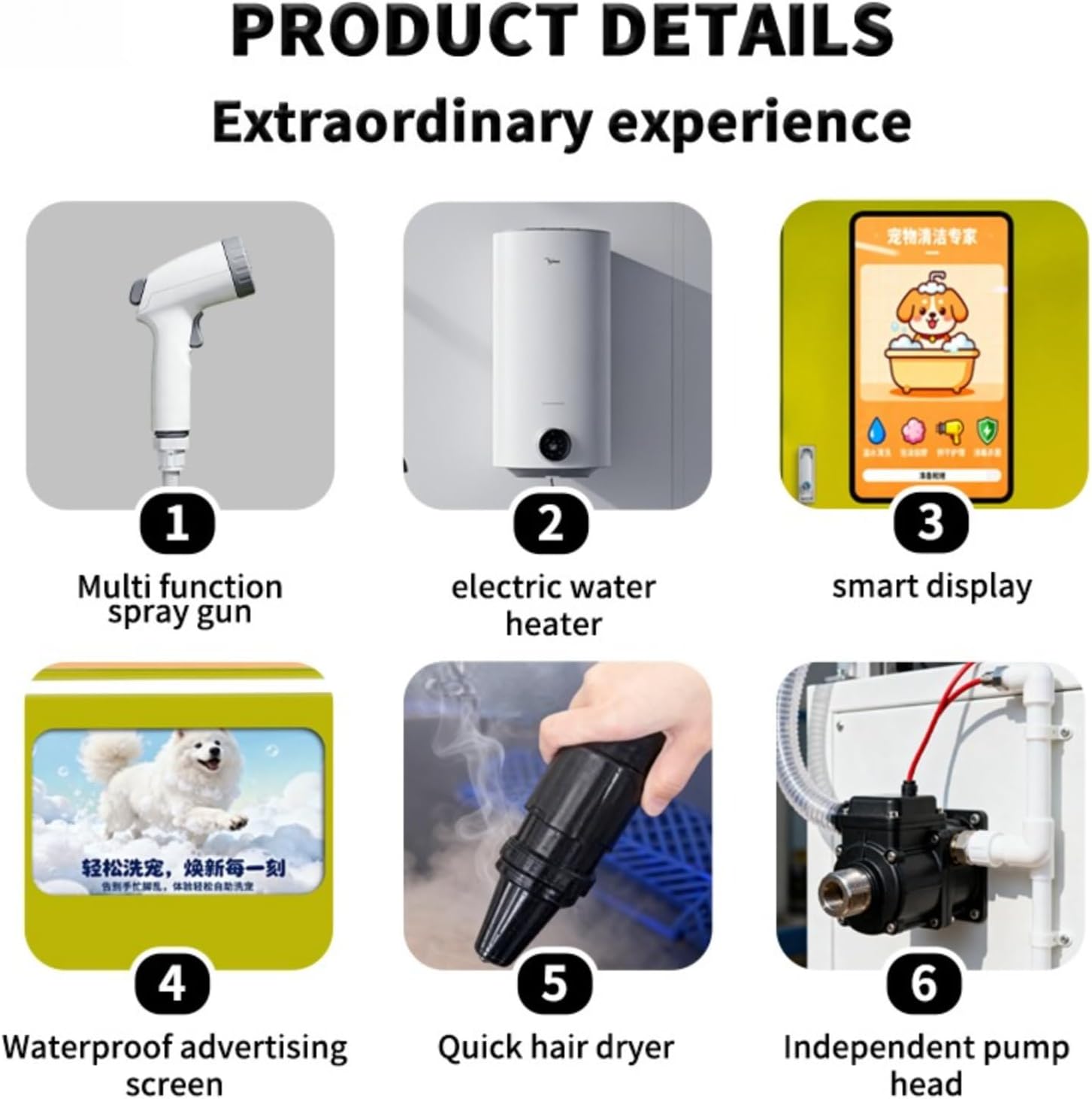 Portable Pet Bathing System – Automatic Dog & Cat Wash with Adjustable Hydro-Jet Sprayer, Built-in Dryer, Design for Kennels, Groomers & Pet Stores