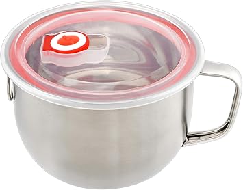 18/8 Stainless Steel Leak Proof Food Storage Container with Handle and Lid, Snack Bowl, Stainless Steel Bento Lunch Box, Soup Bowl, Noodle Pot, Ramen Cooker, Induction Cooker Directly