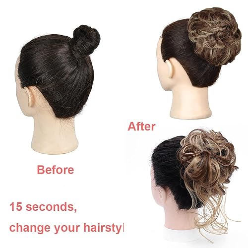 Miniatura 6 de KETHBE Moño desordenado, extensión de moño despeinado, extensión de moños, banda elástica para el cabello, moño rizado para mujeres (verde pavo real)