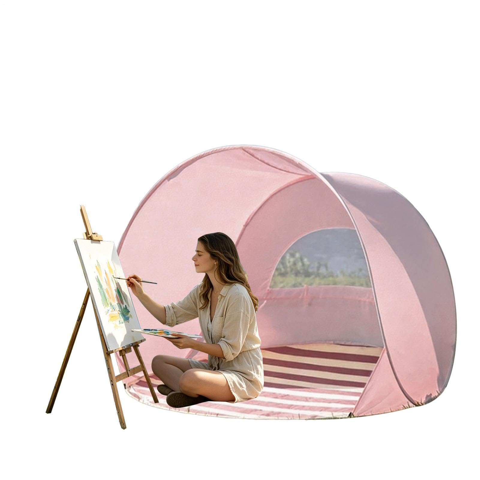 PopUp Strandzelt,145×145×110cm, UV-Schutz UPF 50+ Automatisch Sofort Aufbauend Strandmuschel Mit Lüftungsfenstern, Mit Tragetasche & 4 Heringen Für Stransd Picknick Camping Park