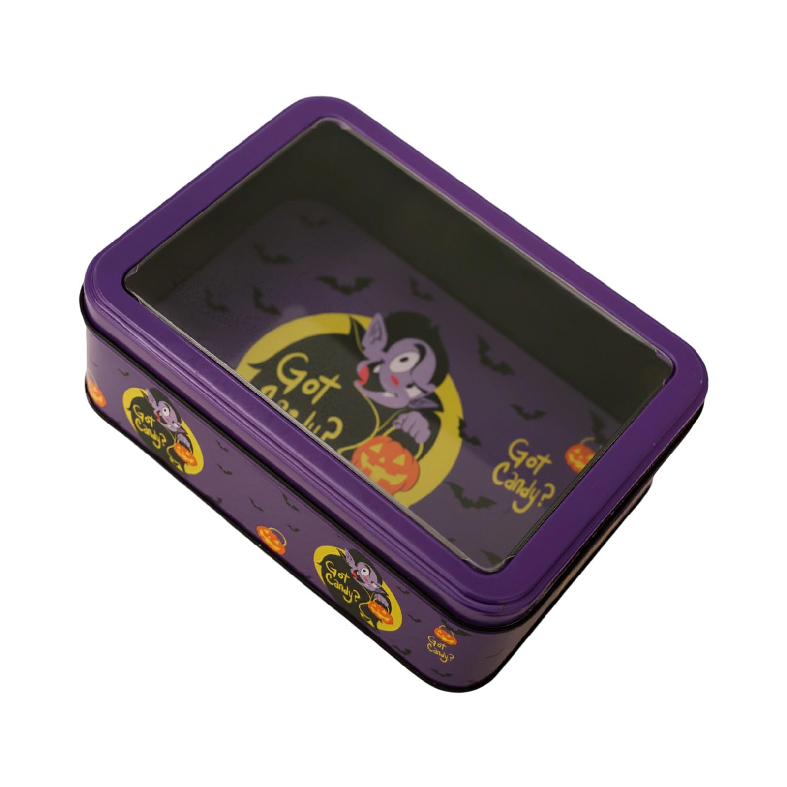 Xinsheinelry E1 Halloween Clear Lid Tin Box For Candy Storage And Party Decorations Sturdy Metal Container With Clear Top Halloween Tin Box With Lid