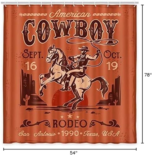 Miniatura 7 de NYMB Cortina de ducha retro de vaquero occidental, tradicional vaquero americano en cría de caballo en desierto de cactus, cortina de ducha de tela,