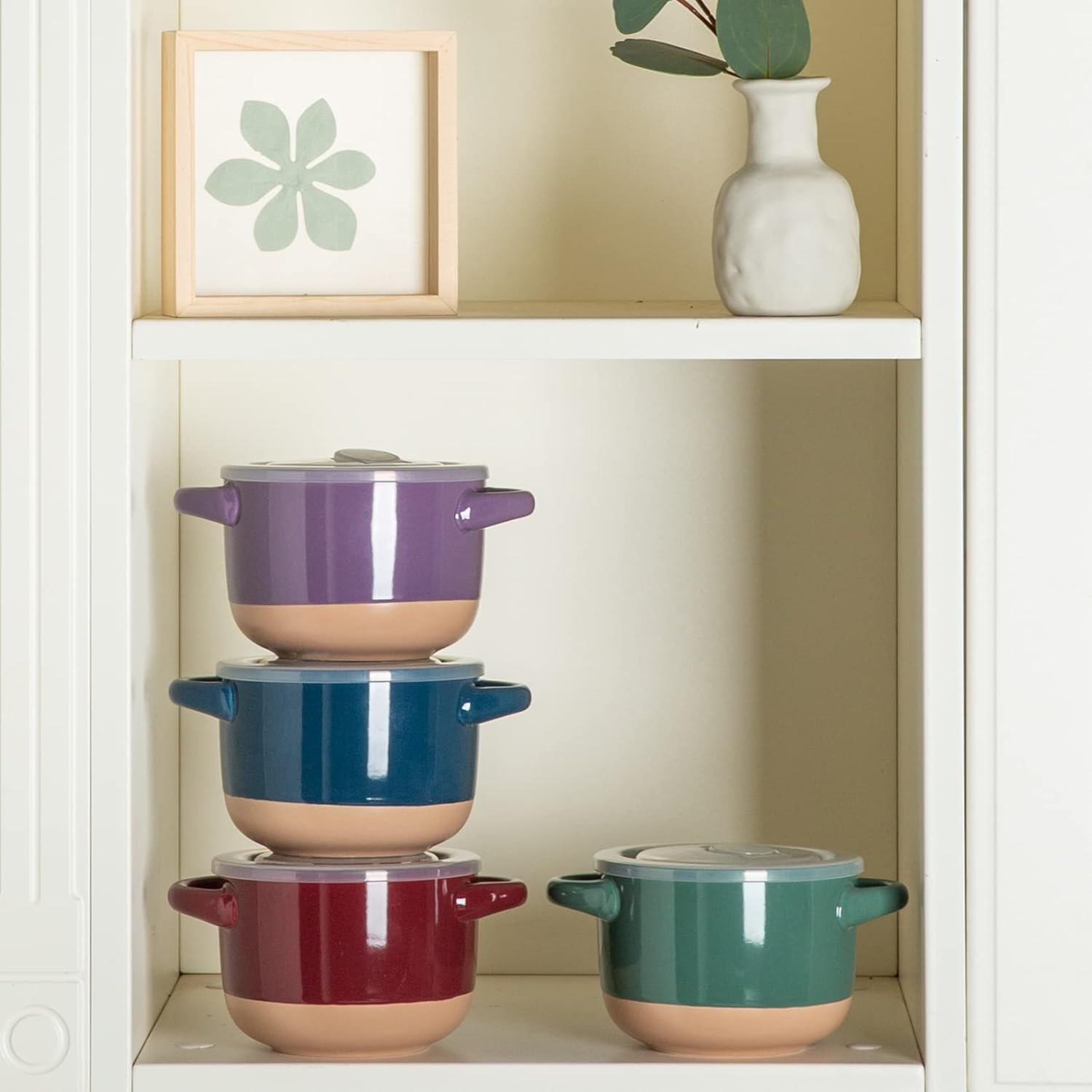 AmorArc 24 Ounces Soup Bowls with Large Handles and Lids, Stoneware Bowls Set of 4 for Soup,Cereal,Stew,noodle, Colorful Ceramic Kithcen Bowls , Microwave&Dishwasher Safe, Multicolor : Everything Else