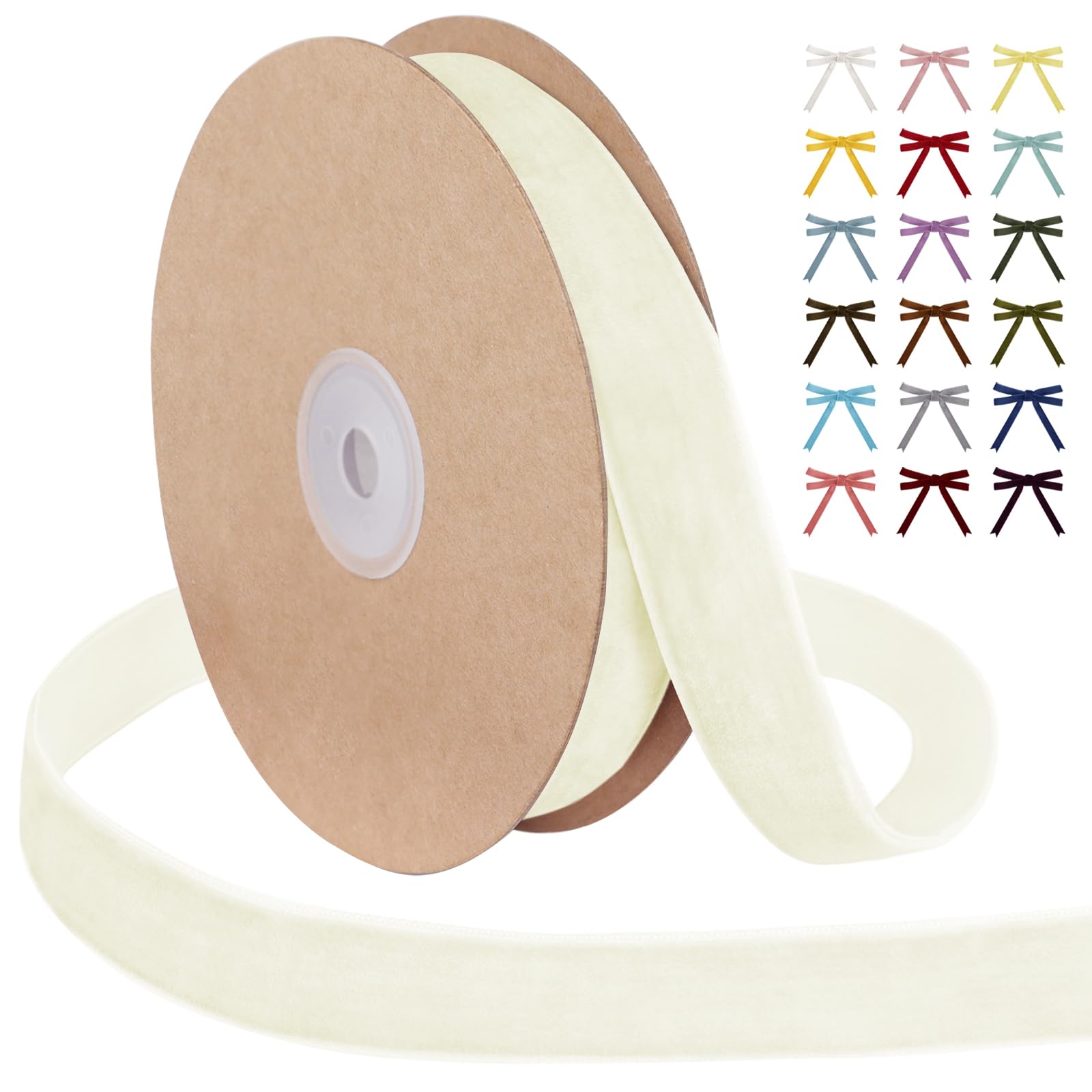 Uiopa Beige Velvet Ribbon, 25mm x 9m Single Face Wrapping Ribbon, Vintage Velvet Ribbons for Gift Wrapping, Wreaths, Wedding, Party, Home Decor, DIY Crafts