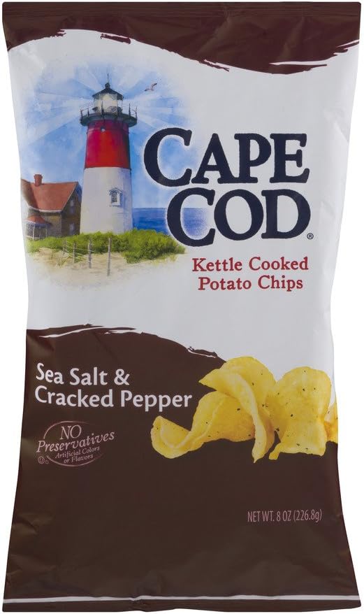 Cape Cod Kettle Cooked Potato Chips Sea Salt & Cracked Pepper, 8.0 OZ (Pack of 2)
