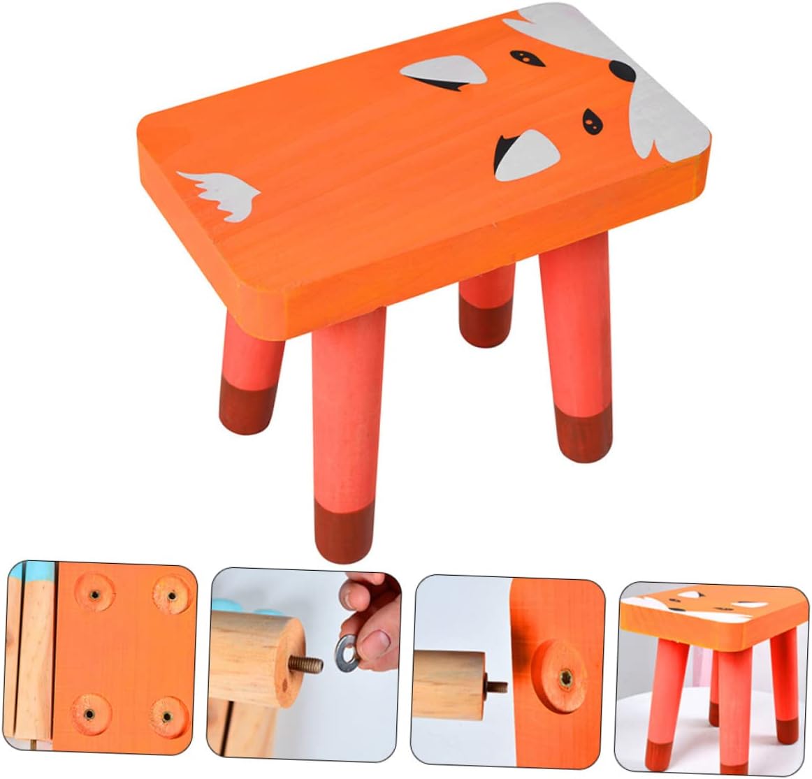 VOSAREA 1Pc Cartoon Fox Footstool Wood Step Stool for Multi Purpose Low Stool for Home Use Cute Design for Boys for Easy Access to Furniture