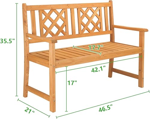 Miniatura 3 de Outvita Banco de jardín de madera, banco de patio de madera para exteriores, silla rústica de dos personas con reposabrazos para porche, piscina,