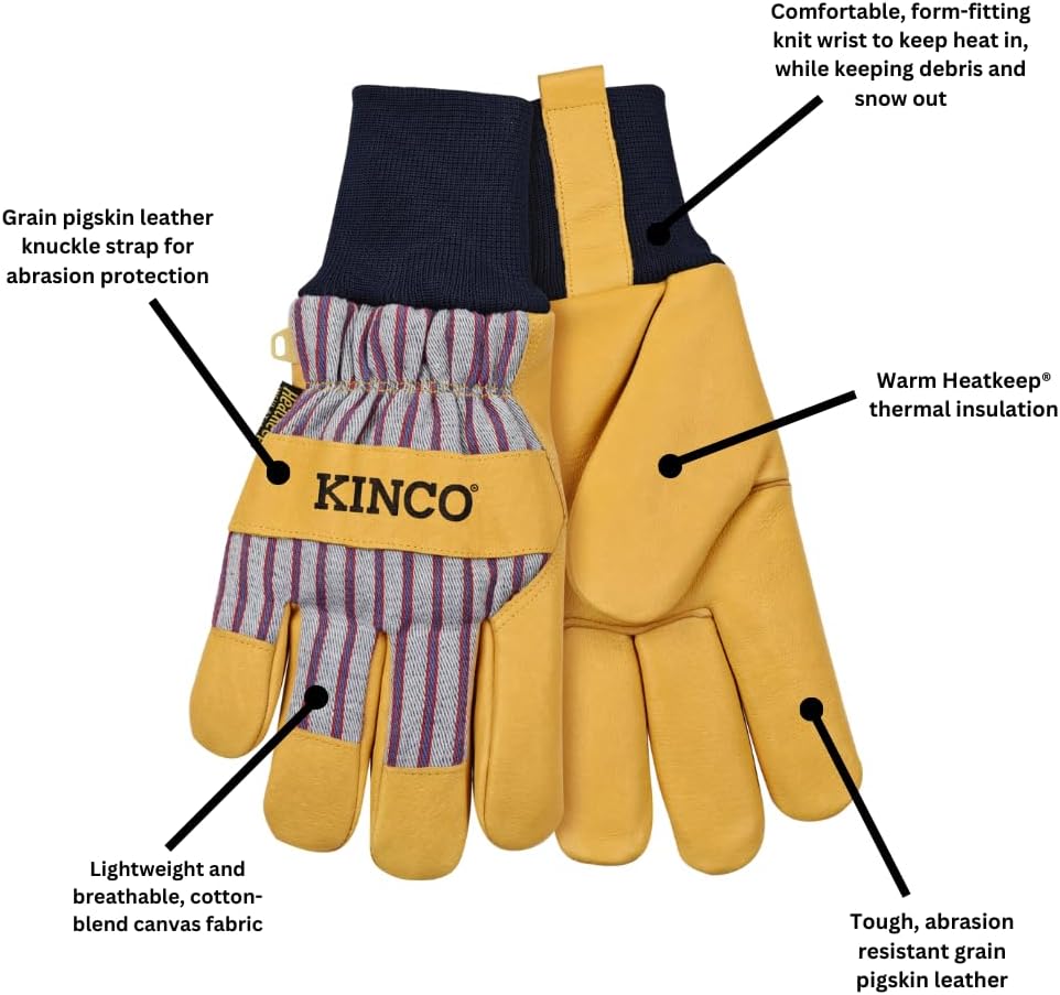 Kinco, Women's 1927KWW Cotton-Blend Canvas Fabric Back, Knit Wrist, Heatkeep® Thermal Insulation