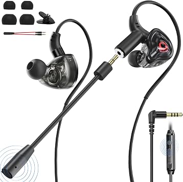 In Ear Gaming Headset, Wired Gaming Headphones with Mic 360  Surround Sound Intelligent Noise Reduction Dual Microphones, Ergonomic Design Gaming Earbuds for PC Xbox PS5 PS4 Switch