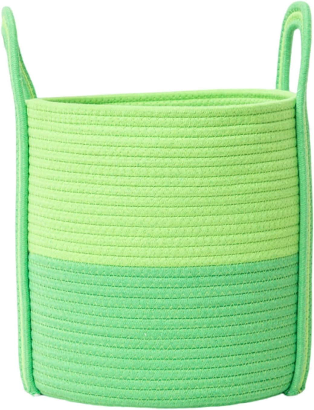 Cotton Rope Laundry Basket with Handles, 40L Woven Collapsible Storage Hamper for Kids, Nursery, Bedroom & Laundry Room - Multi-Color Dopeamine Design, Basket for Clothes, Toys& Blankets (Green)