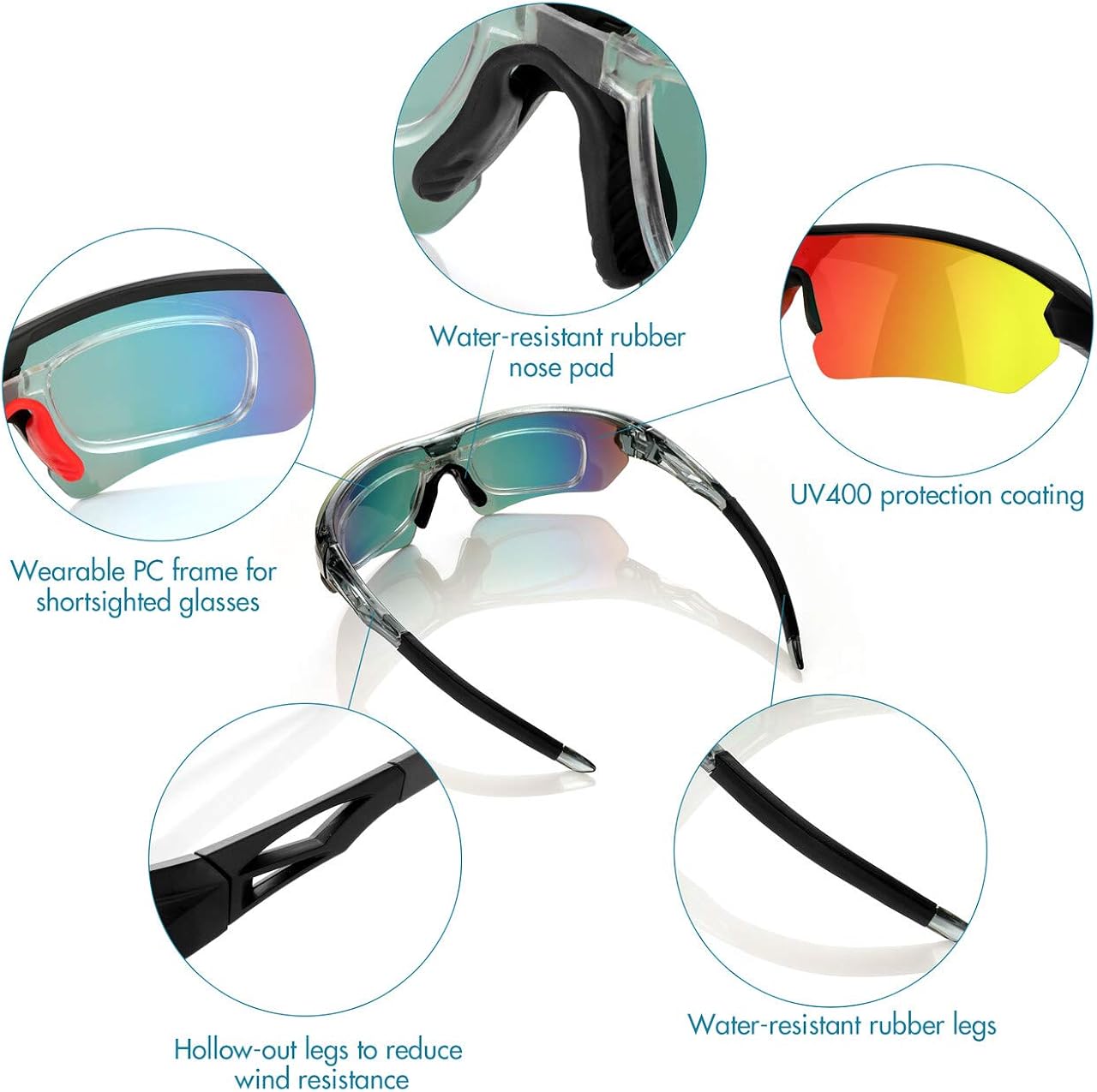 Miniatura 5 de Gafas de sol polarizadas deportivas para hombres y mujeres con 5 lentes intercambiables para deportes al aire libre