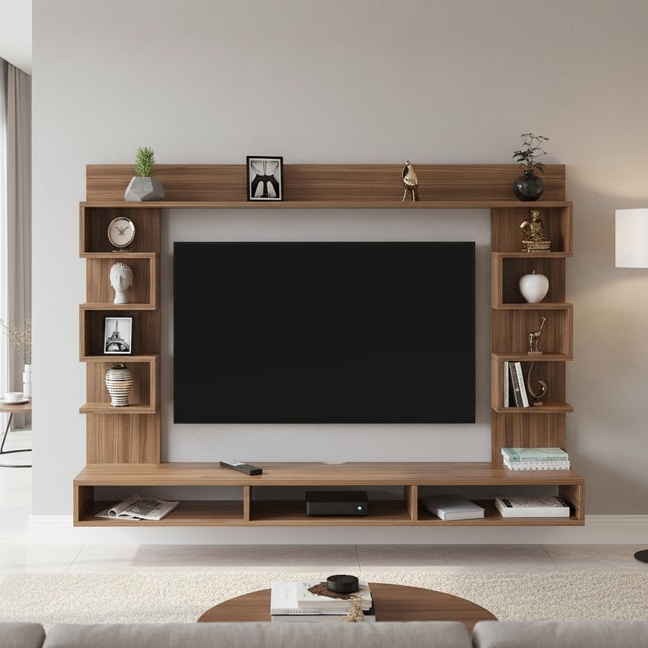 Cabiar Engineered Wood Wall-Mount TV Unit for Living Room, Set Top Box Stand, Entertainment Unit with Display Shelves, for Upto 43 Inch TV (Exotic Teak)-image-28