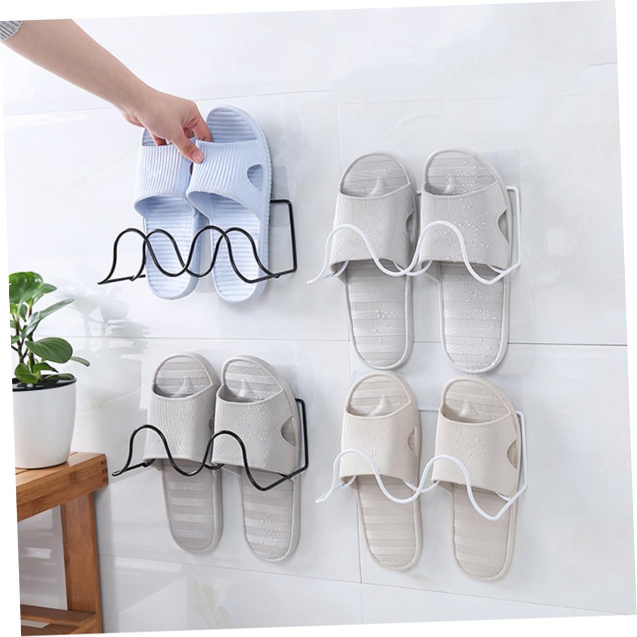Levemolo 2pcs Hanging Shoe Organizer Wall Mount Slippers Shelf Double Layer Iron Easy Install for Home