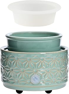 ASAWASA Wax Melt Warmer with 1 pc Silicone Dish,3-in-1 Ceramic Wax Melter Burner for Kitchen Home Spa Yoga Gift (Cyan Hexagon Pattern)