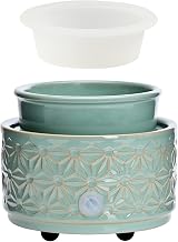 ASAWASA Wax Melt Warmer with 1 pc Silicone Dish,3-in-1 Ceramic Wax Melter Burner for Kitchen Home Spa Yoga Gift (Cyan Hexagon Pattern)