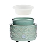 ASAWASA Wax Melt Warmer with 1 pc Silicone Dish,3-in-1 Ceramic Wax Melter Burner for Kitchen Home Spa Yoga Gift (Cyan Hexagon Pattern)