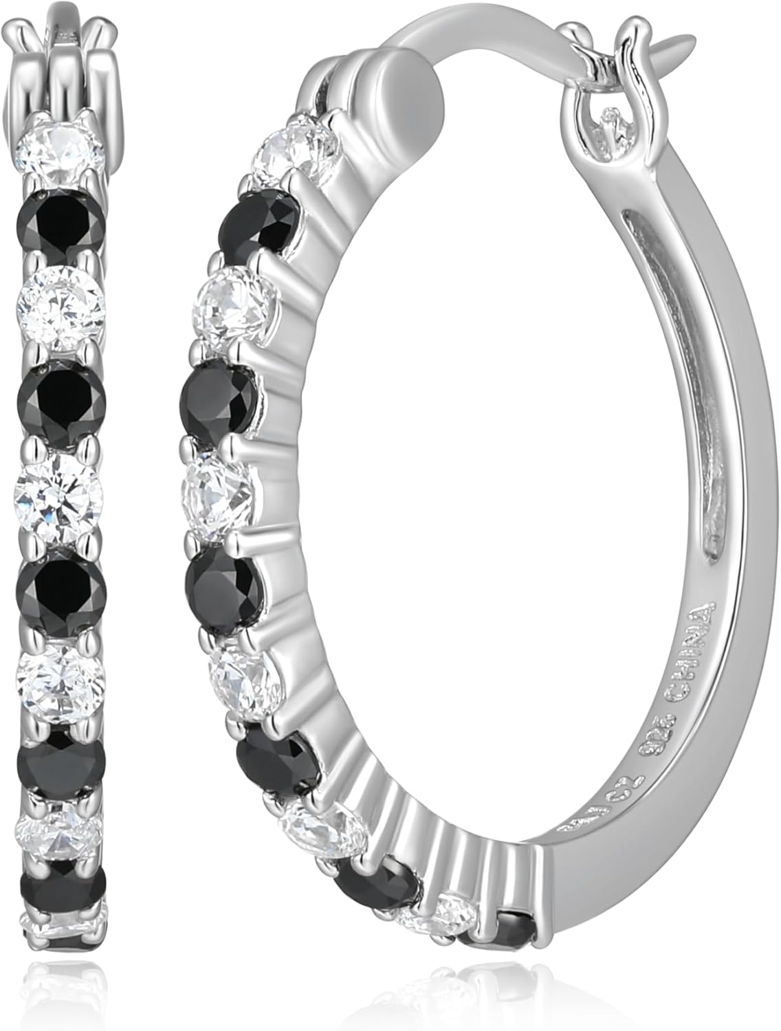 MORGAN & PAIGE .925 Sterling Silver Rhodium Plated Lab Created Alternating Sapphire, Ruby or Cubic Zirconia Hoop Earrings for Women - Sterling Silver Earrings Lightweight and Hypoallergenic Jewelry