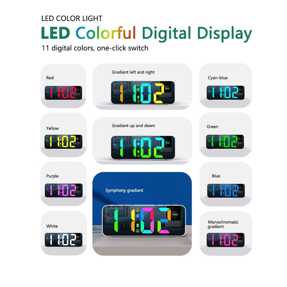 OWYELO Sveglia Digitale, Orologio a LED, Ultima Sveglia da Comodino Digitale con Luce Notturna RGB a 11 Colori Numerici, Luminosita Regolabile, Ampio Display 12/24 Ore, USB Ricaricare, Nero